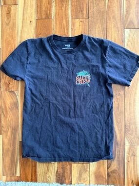 Salty Crew Black Tee with Orange & Teal Fish Logo